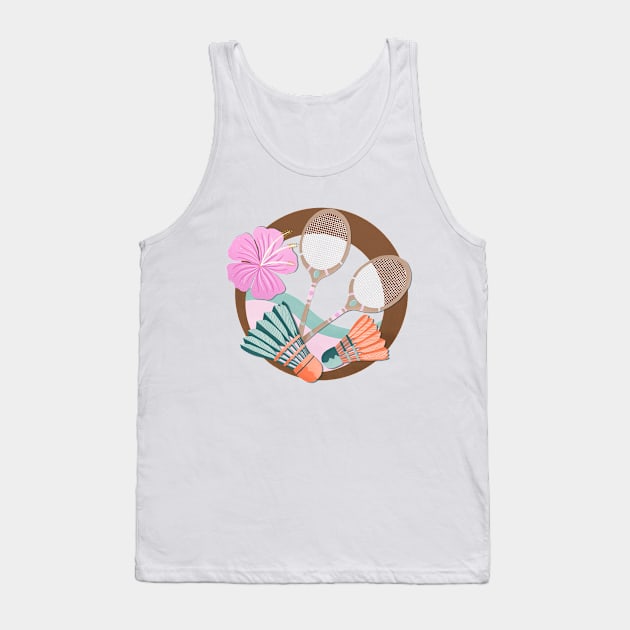 Tropical badminton badge - orange, teal and pink Tank Top by Home Cyn Home 